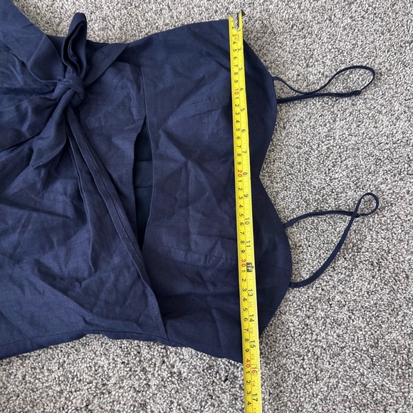 Women’s Bardot Navy Blue Dress Size 6 Linen Wrap Skirt Cutout Detail Sleeveless - Picture 6 of 10
